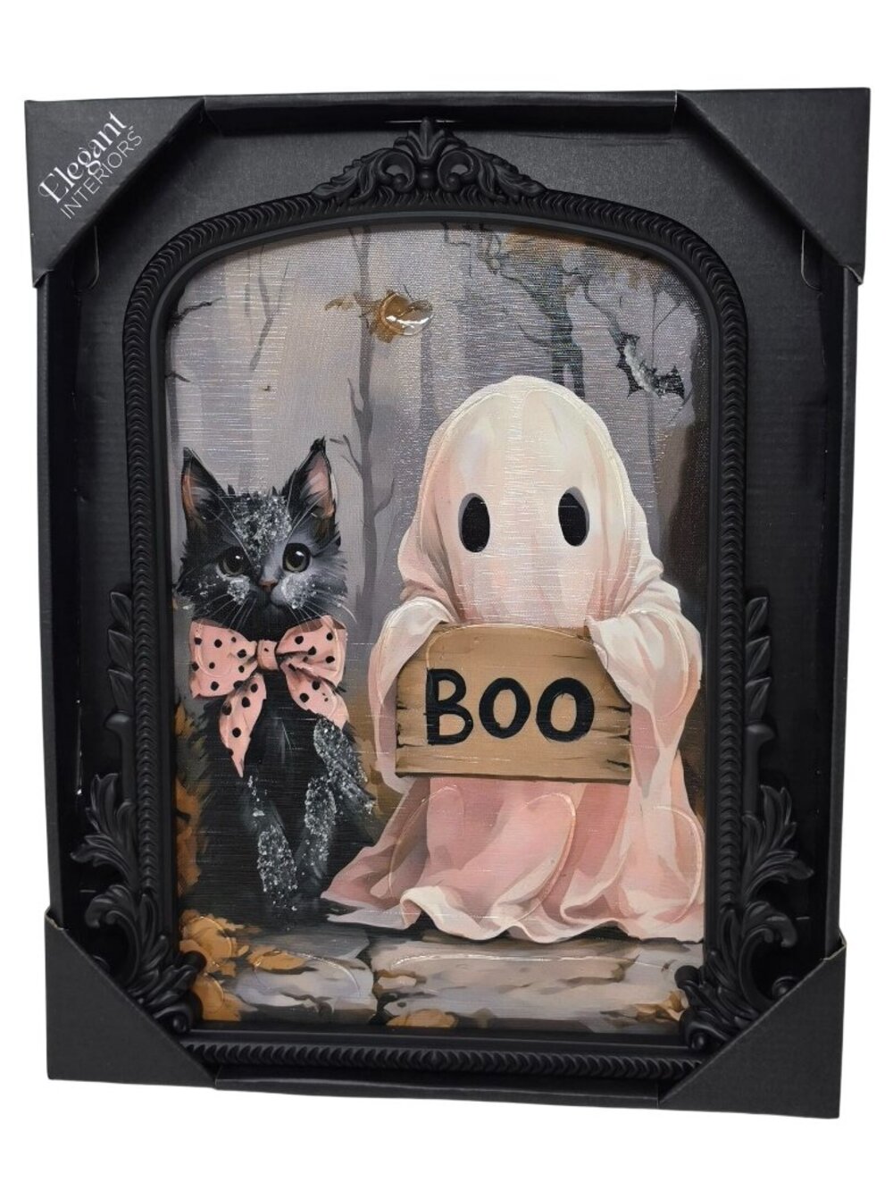 Halloween Boo Ghost and Black Cat 12x15 Wall Art
